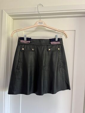 Zara buttoned real leather A-Line Skirt